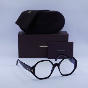 Tom Ford FT5967-B 001 Geometric Eyeglasses 53mm – Black/Blue Light Block